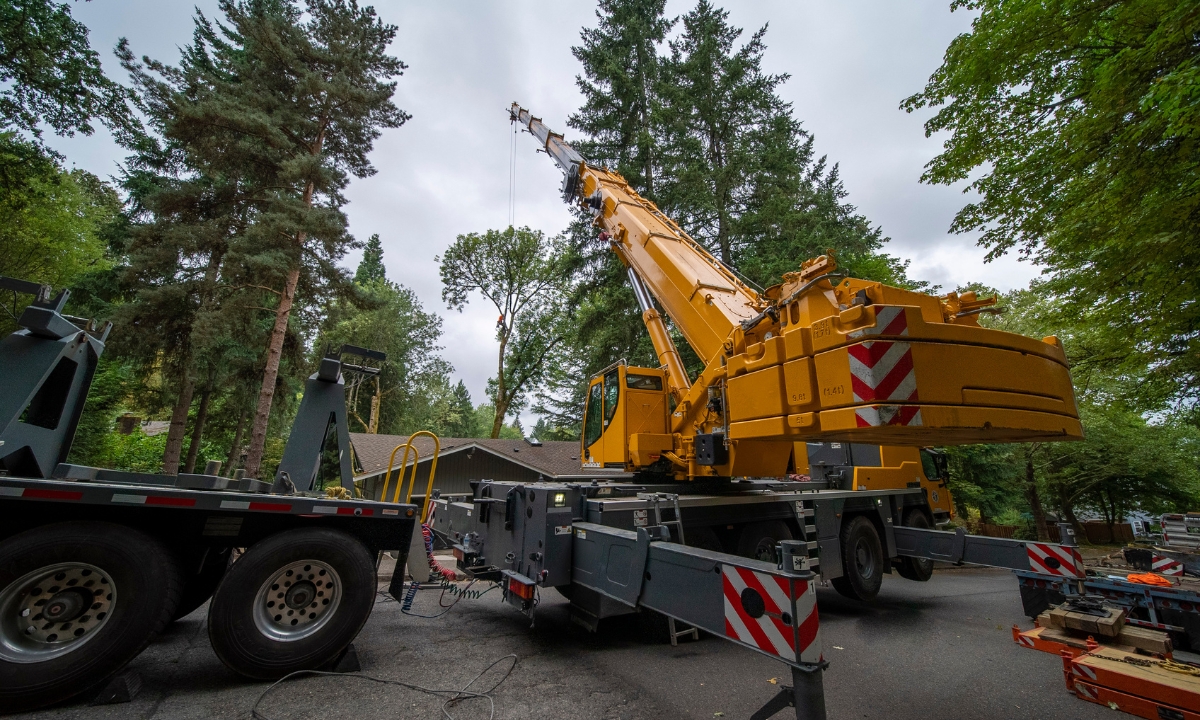 ArborPro tree crane ready to lift cut down trees.